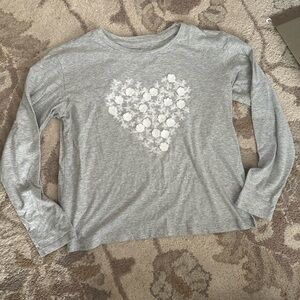 GAP Gray Long Sleeve Kids Tee with Floral Heart